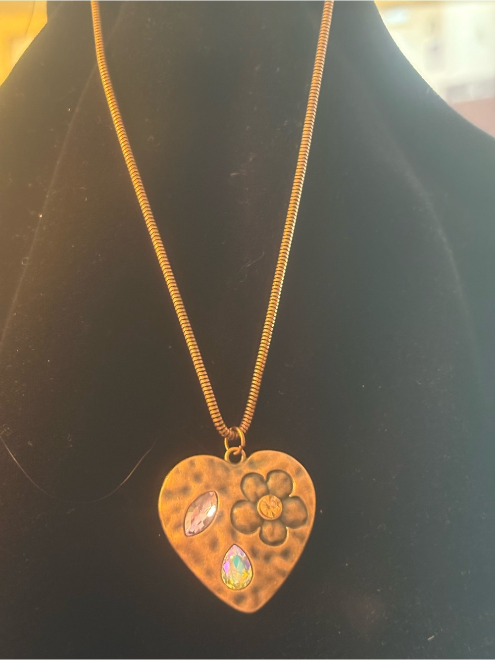 Gold/copper tone Heart Pendant Necklace with Floral Accent